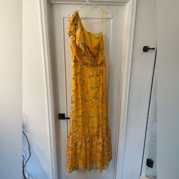 Mac Duggal Dresses Mac Duggal One Shoulder Yellow Floral Dress